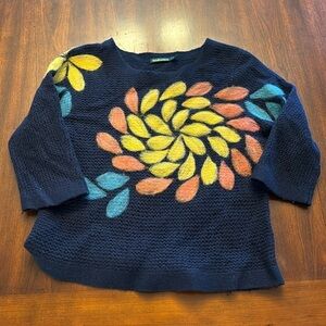 Anthropologie troubadour 100% Wool Bloom Navy‎ Sweater